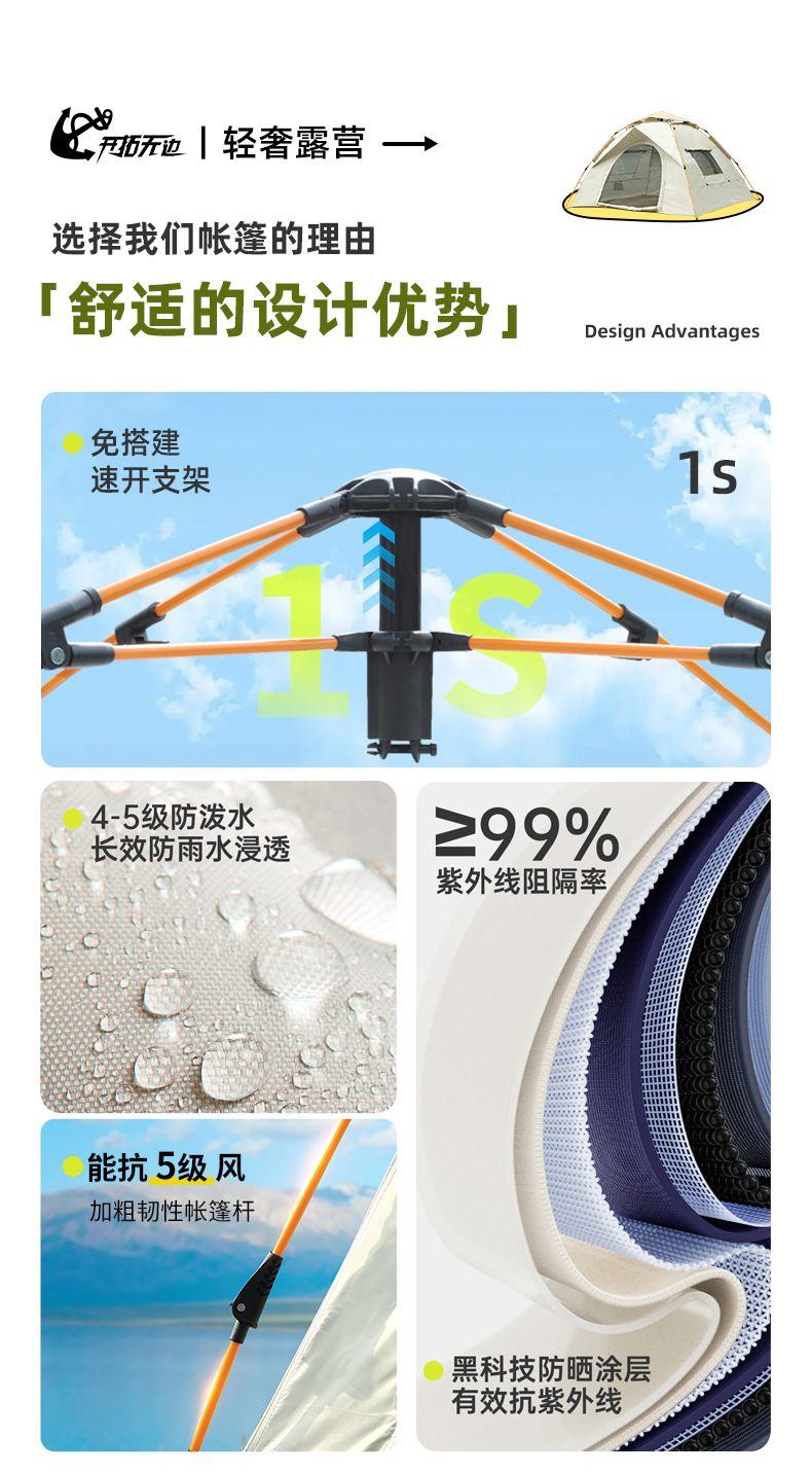 Outdoor Tent for Camping, Beach, Portable Folding, Automatic Quick Setup, Sun Protection, Thickened, Rainproof, Wholesale