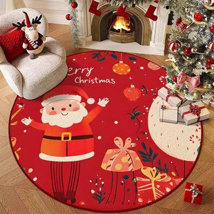 Cross-Border Round Christmas Carpet Living Room Carpet Home Bedroom Christmas Red Crystal Velvet Non-Slip and Stain-Resistant Floor Mat
