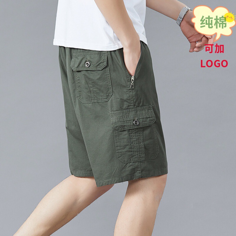 Summer Cotton Shorts Men's Tooling Pants Middle-aged Casual Loose Outer Wear Multi-Pocket Straight Beach Pants