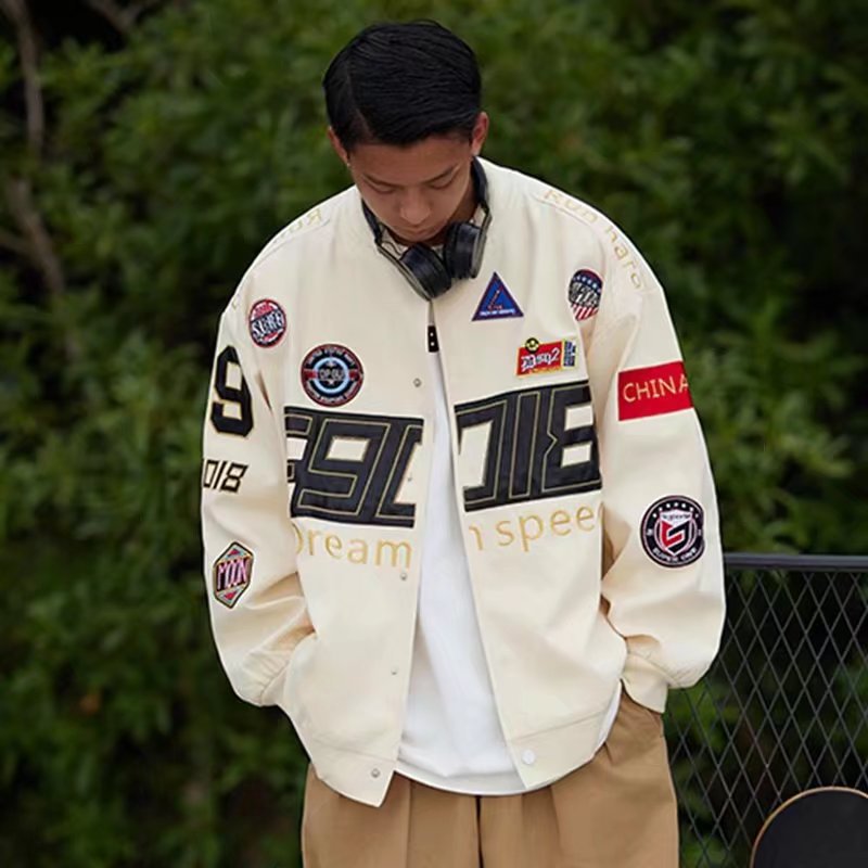 Chaqueta de la escuela oldschool de la marca de moda para hombres, estilo de Hong Kong de otoño, moda hermosa, parche informal suelto, uniforme de béisbol de gran tamaño