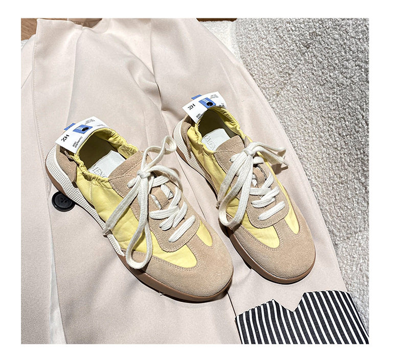 Giày sneaker nữ da thật phối lưới kiểu ballet, đế cao su chống trượt, dây buộc — Màu hồng, Màu mơ, Màu vàng chi tiết 33