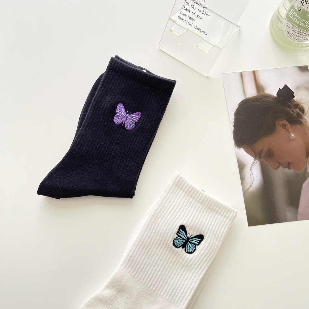 Socks Classification Women's Casual Butterfly Cotton Crew Socks A Pair