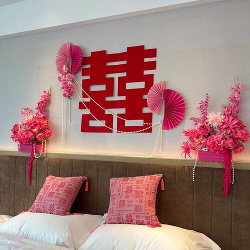 Bedside decoration wedding room layout woman's bedroom new house man's wedding latte art master bedroom background wall set