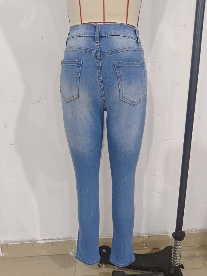 Pantalon en jean moulant et polyvalent à taille haute, élastique et ajouré, tendance 2025, pour femmes, collection européenne et américaine._voghion.com