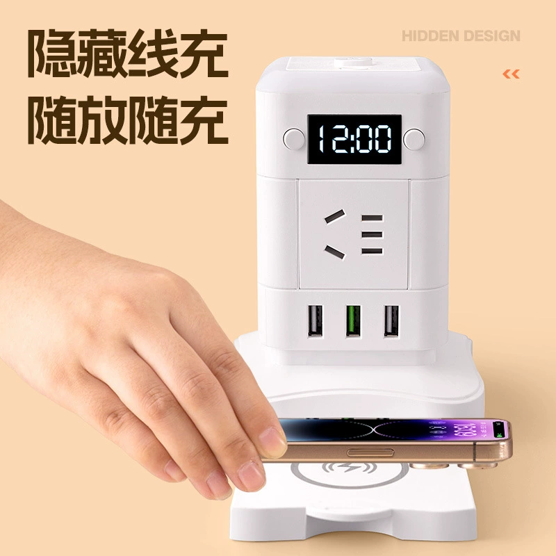 2025 новый modelo с часами ночник пористый вертикальный usb разетка прикуриватель держатель для телефона зарядка башня тип тянущей линии