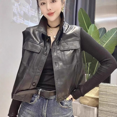 网红同款马甲2025秋冬新款真皮夹克小香风无袖短款绵羊皮马夹外套