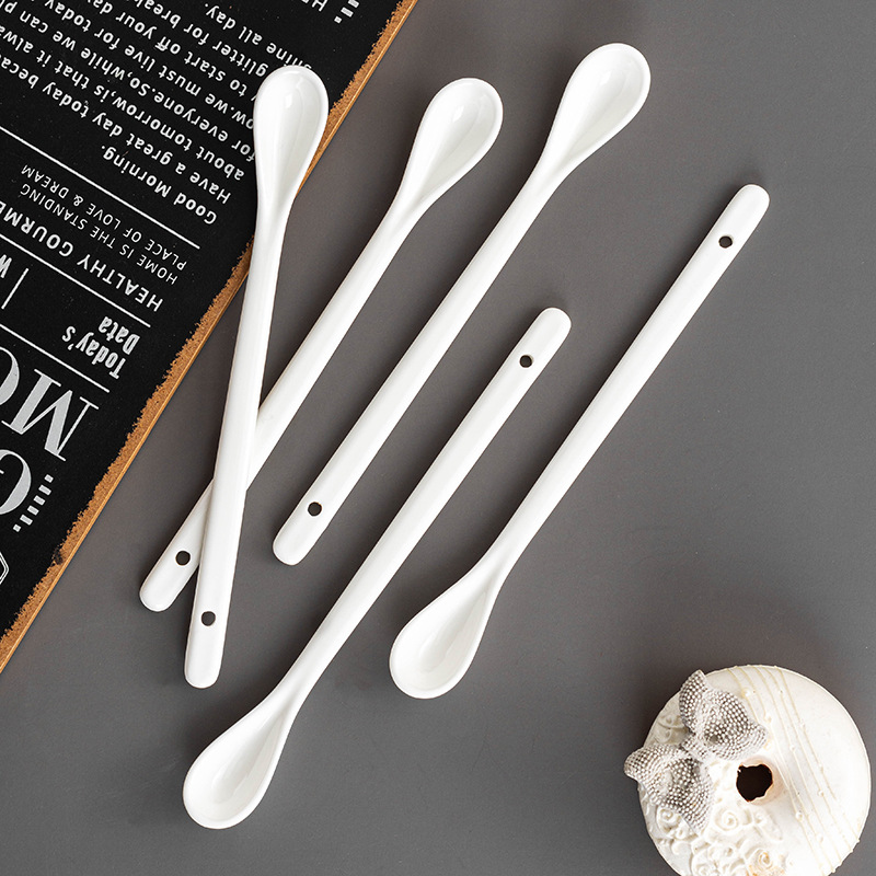 Ceramic Coffee Stick Extended Milk Tea Personalized Creative Spice Honey Cup Long Handle Stirring Spoon_voghion.com