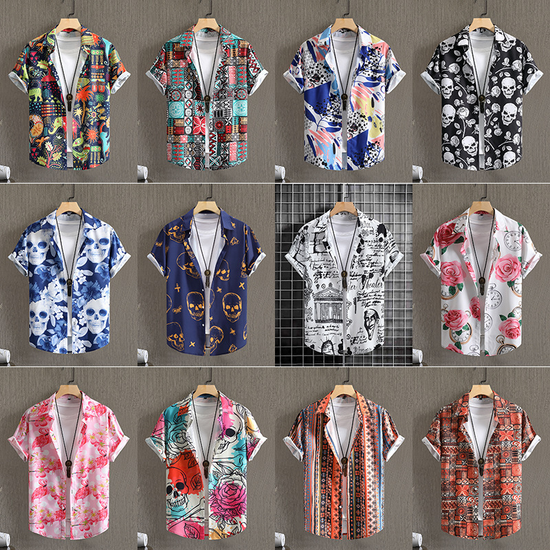Men's short-sleeved shirt fashion printing men's shirt summer foreign trade men's European and American version cross-border beach leisure