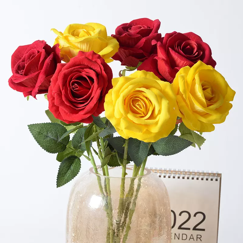 仿真玫瑰单支大绒布玫瑰花情人节家居婚礼装饰假花人造绢花rose