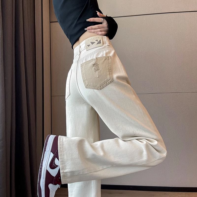 2025新款高腰直筒牛仔裤女春秋显瘦百搭拖地长裤窄版休闲阔腿裤潮|undefined