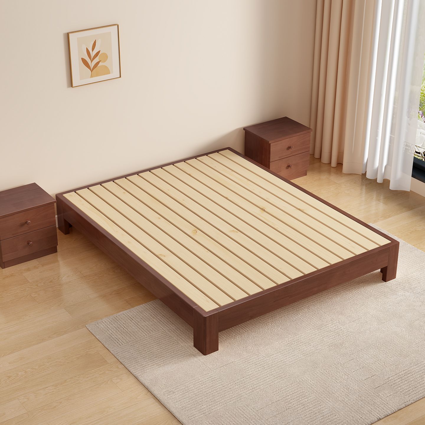 Solid Wood Tatami Wooden Bed 1.5 Modern Simple Simple Double Bed 1.8 B&B 1.2 Household Bed Frame