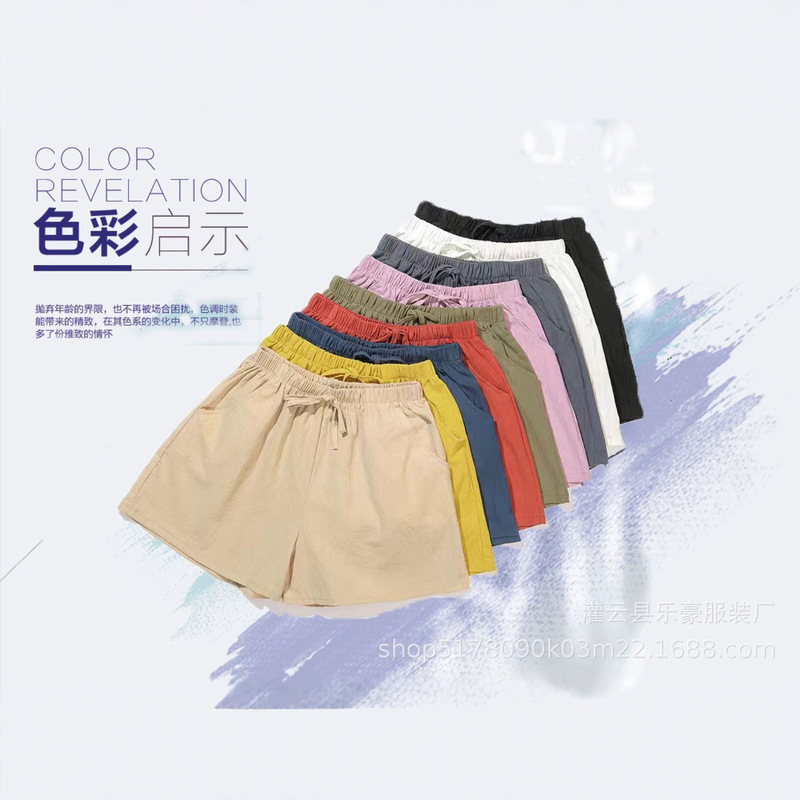 Foreign trade summer New loose linen cotton linen plus size student sports casual shorts women's wide leg pants casual pants