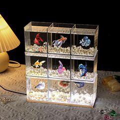 ネットの赤い光の水槽の観賞魚の専用の四角形の小型の金魚鉢の缶の魚のプラスチックはガラスの屋台の明かりをまねます。