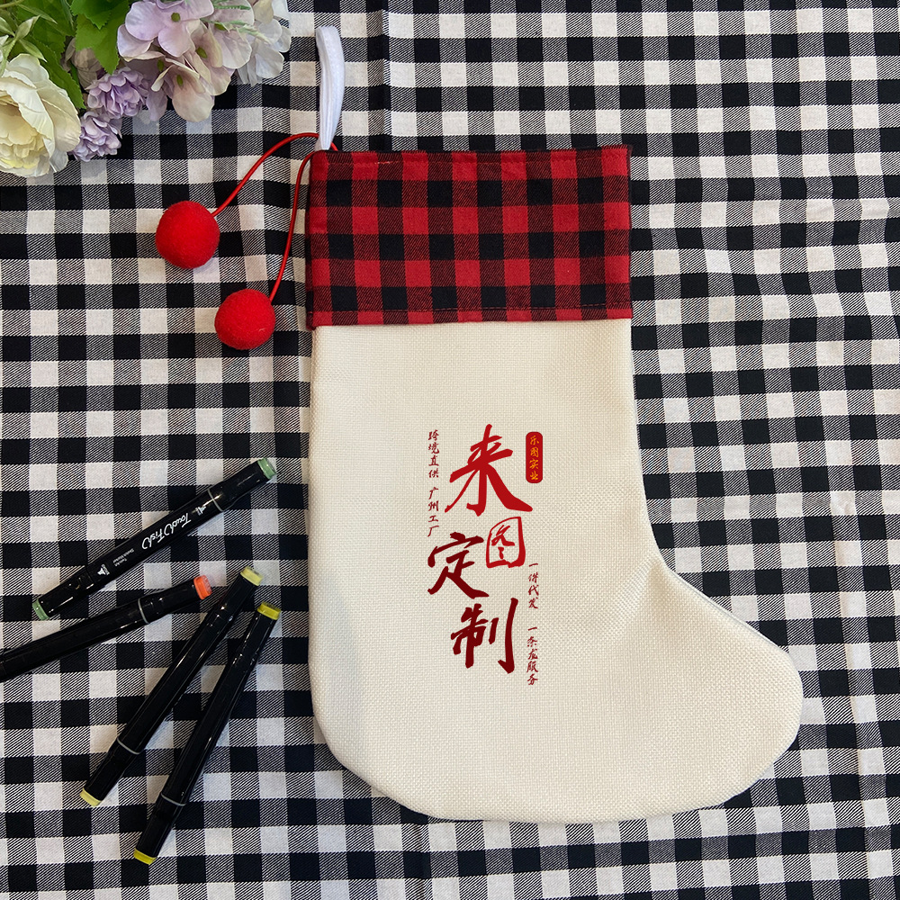 Personalizado con algodón de hortenida calcetines de Navidad calcetines de tela cuadrada a lo largo de bolsas decorativas de árbol de Navidad xqds0436a