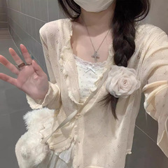 韓国スタイル中空薄い日焼け止めセーター女性のための夏 2025 新しいシックなルーズショート長袖カーディガントップ