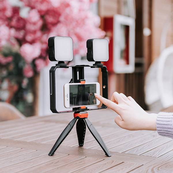 1 Set Black Metal + Abs Pc202 Vlog Influencer Live Streaming Phone Camera Photography Video Stand with Fill Light