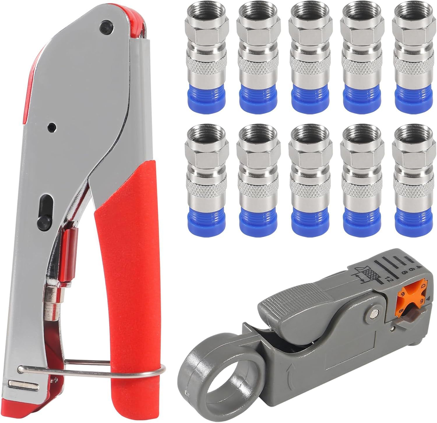 RG6 RG59 Coax Cable Compression Crimper Tool Kit,with 10 pcs