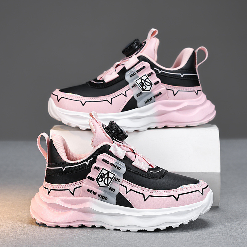 2025 nuevos zapatos de correr para niños botones giratorios zapatos de malla transpirables zapatos deportivos de moda para niños fábrica de cabello recto