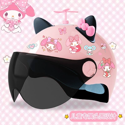 Motosiklet kaskı (dəbilqə): half helmet student melody four - glitter-sunscreen-random-windmill-black-pink-butterfly-3c-certified-model-meimei-tz