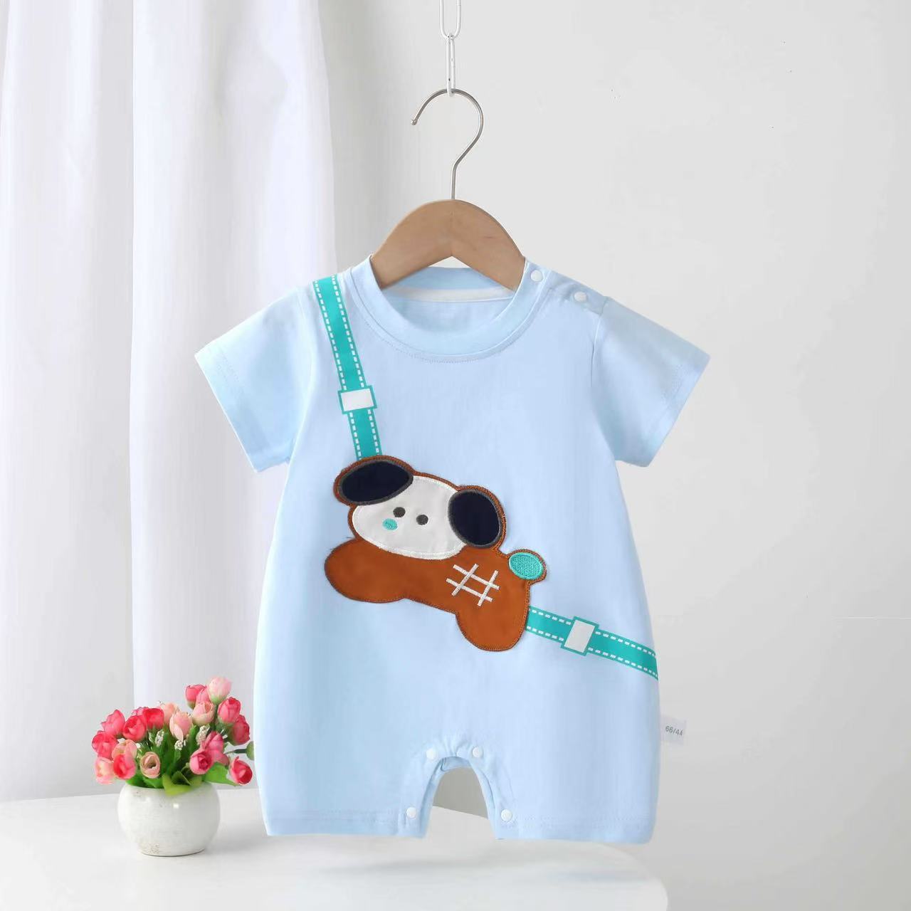 Ropa de verano de una pieza para bebés y niños pequeños, caderas finas, perros, mangas cortas, mangas cortas de verano, mameluco