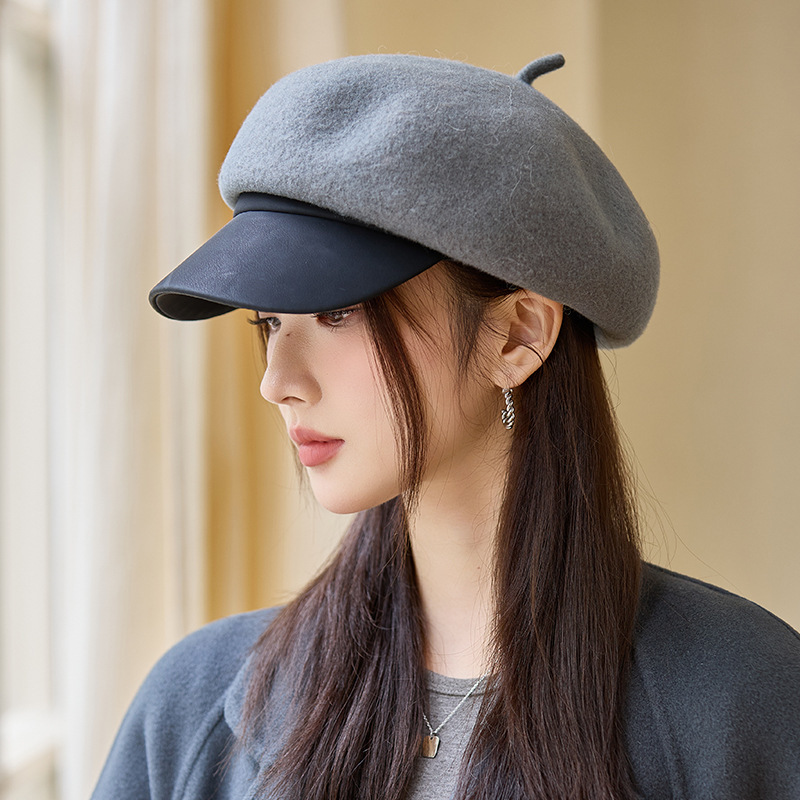 秋冬新款女百搭英伦风鸭舌贝雷帽户外保暖画家帽韩系大头围报童帽|undefined