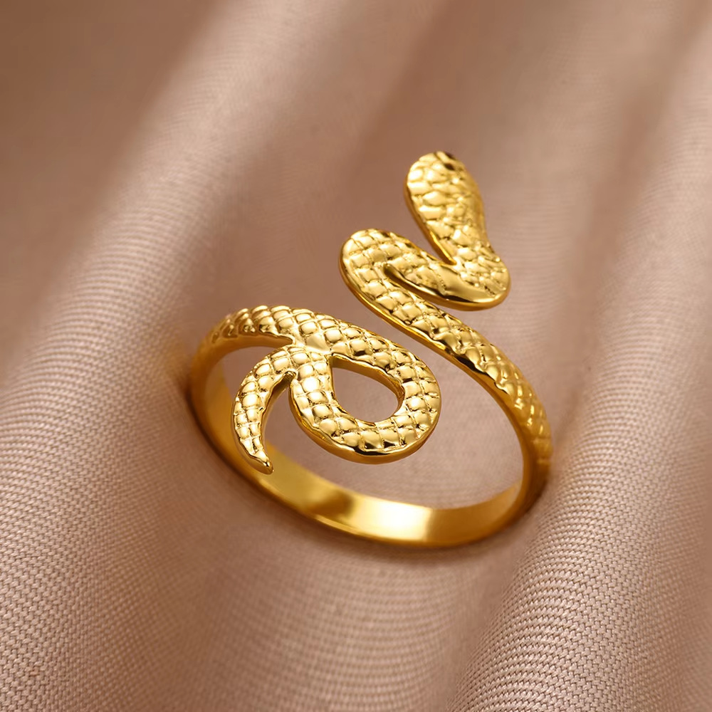 6g Weight 0.03µm Gold Plating Thickness PVD Coated Gold Plating Process 18K Real Gold Plated Plating Material Zircon Inlay Material Open Rings Classification 1 Piece Quantity Daily Occasion 304 Stainless Steel Material Snake Pattern All Seasons Season Unisex Gender Glam, Hip-Hop, Exaggerated Style Plating, Hypoallergenic Craft Glam Hip-Hop Exaggerated Snake 304 Stainless Steel Copper Plating Unisex Open Rings 9