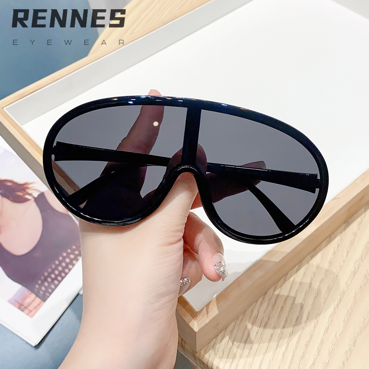 Nuevo estilo transfronterizo, personalidad, marco grande, pieza integrada, espejo de sapo para ciclismo al aire libre, celebridades de Internet, el mismo estilo, gafas de sol callejeras de moda