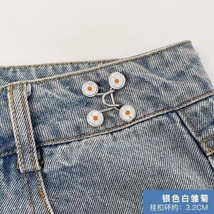 Pantalones de jeans de cintura, botones de cintura ajustados, botones ajustables fijos