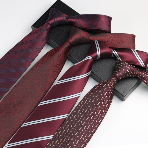 Burgundy tie for men, formal wedding, festive, groom, fashionable pattern, business, professional wedding, 8cm hand-printed style