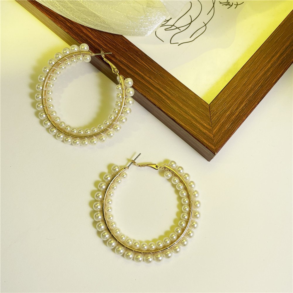 Hand-wound Geometric Big Circle Pearl Earrings Fashion Ear Jewelry display picture 6