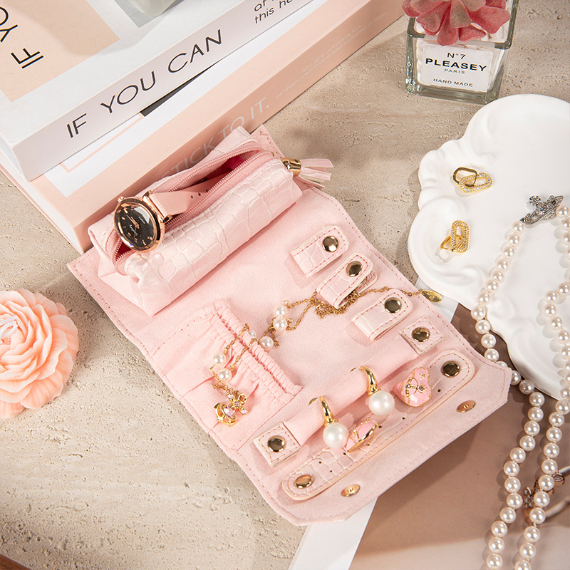 Estuche portátil para guardar joyas, con diseño de cocodrilo, tela de terciopelo, caja para joyas, rollo para joyas, caja de regalo para bodas