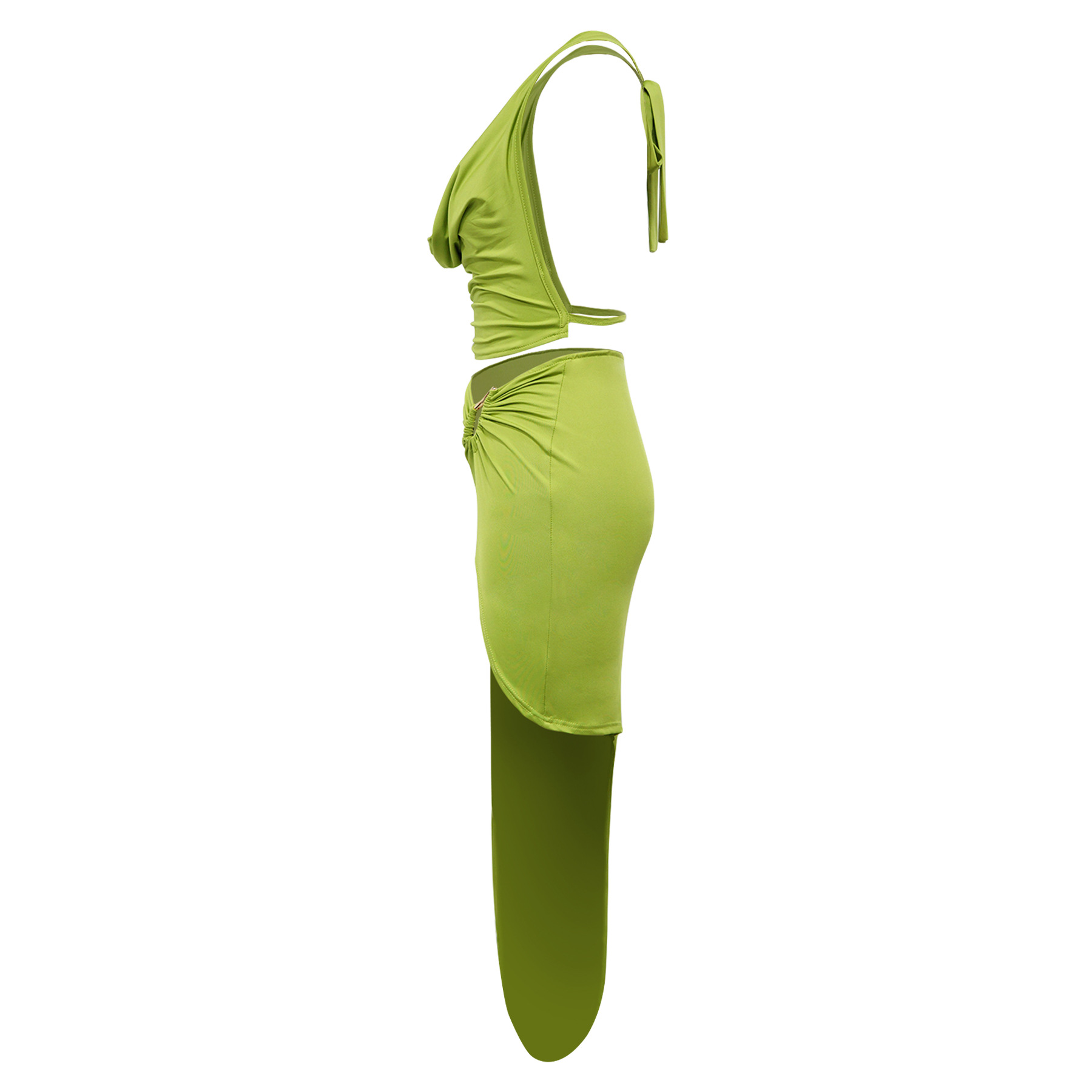 Women's Halter Neck Tuxedo Skirt Set Sexy High Slit Design_ecoleips.com