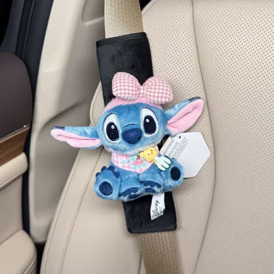 Authentic Lilo and Stitch Sürətlər qutusu və əl tormozu başlıqları - shoulder-pads-62-black-plush-genuine-squatting-stitch-pink-checkered-pink-headband-pink-butter-bib
