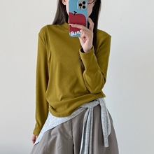 2025秋冬季半高领弹力修身打底衫女内搭高级感纯色外穿长袖上衣女