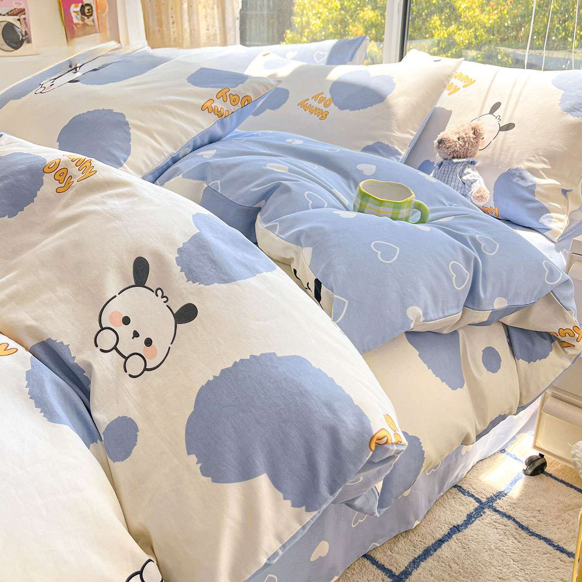Cama de algodón de dibujos animados set de cuatro piezas 100 sábanas de cama de dormitorio de verano set de tres piezas set 4