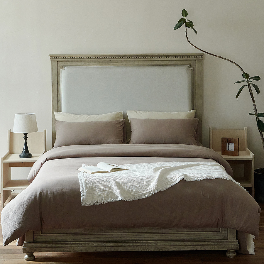 Ensemble de quatre pièces en gaze double épaisseur ultra douce 80 fils, drap-housse de couette 100 % pur coton, couleur unie, simple et_voghion.com