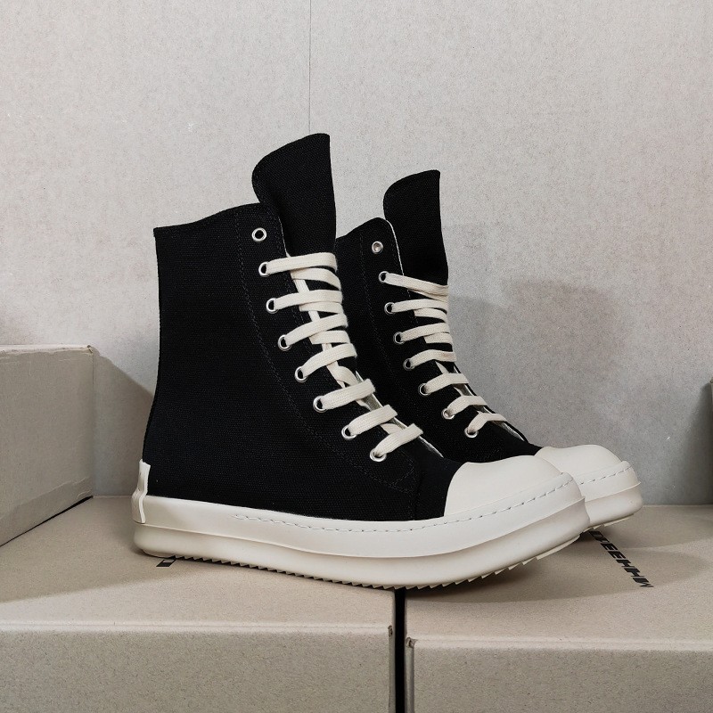 Men's Black And White High Top Canvas Casual Board Shoes_voghion.com