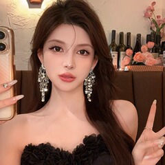 ニッチデザインのハイエンドメタルスパンコールタッセルイヤリング、女性用、軽くて豪華なフレンチスタイル、多用途の2025年の新しいトレンディなイヤリング