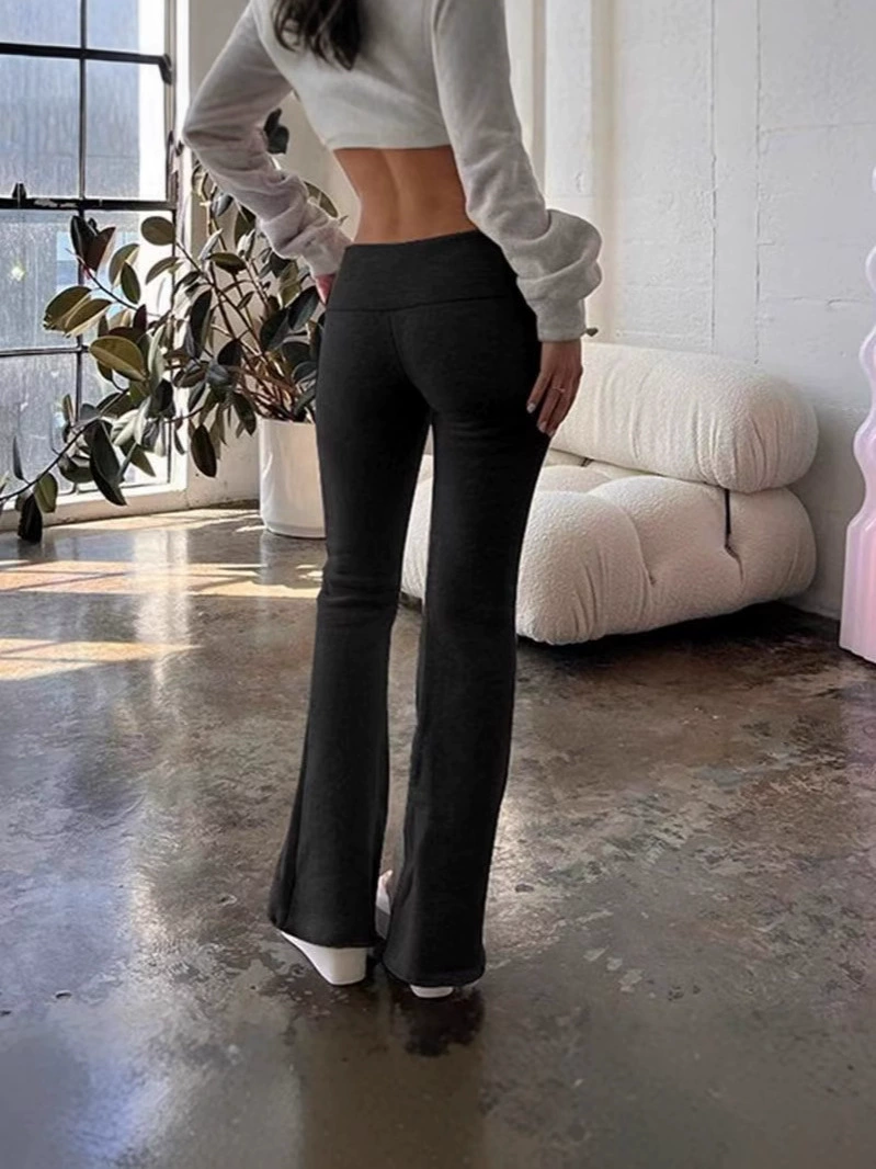 Женские расклёшенные брюки, европейский стиль, slim fit, повседневные, серые/чёрные, S–2XL