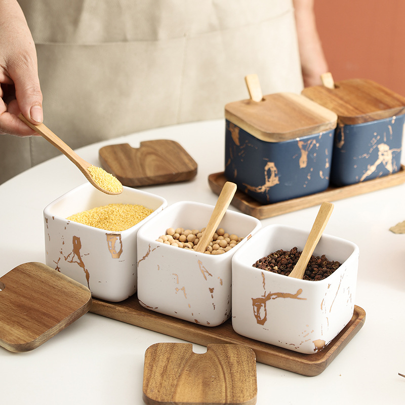 Creativo simple madera sólida condimento lata conjunto de combinación de estilo nórdico al por mayor