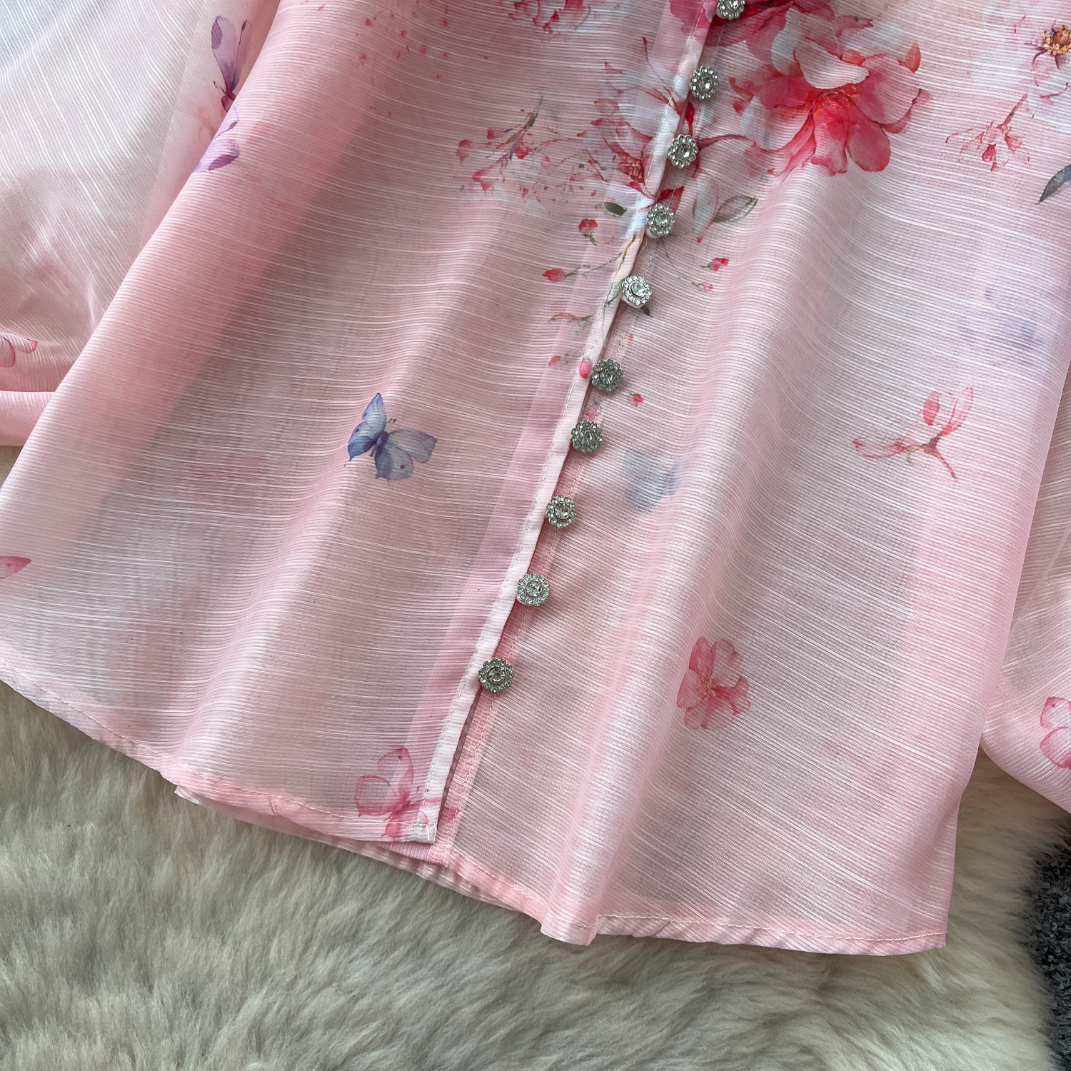 French Romantic Style Women's Two Piece Set Floral Print Blouse And High Waisted Skirt Autumn Elegance And Sophistication_ecoleips.com