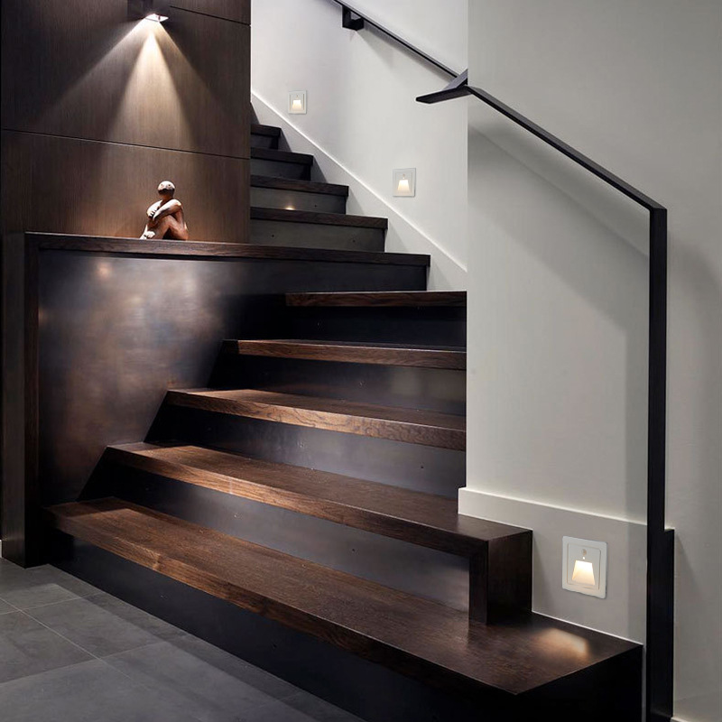Outdoor embedded 86-type staircase corridor aisle step corner light-controlled human body induction LED foot lamp