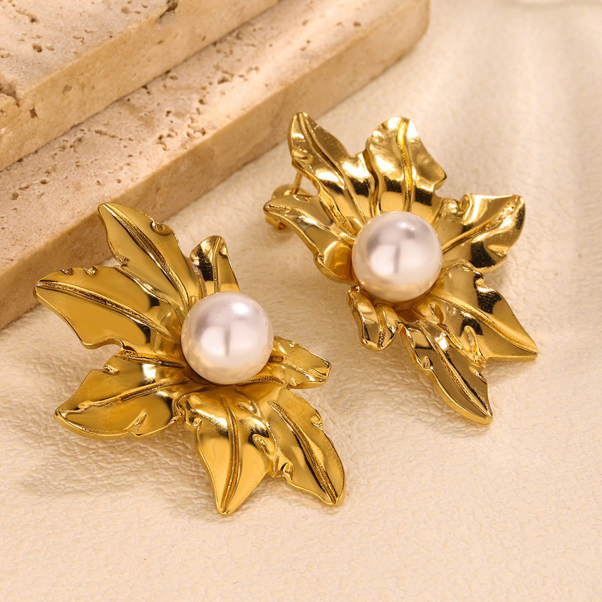 304 Stainless Steel Material 1 Pair Vintage Style French Style Starfish Flower Plating 304 Stainless Steel Ear Studs