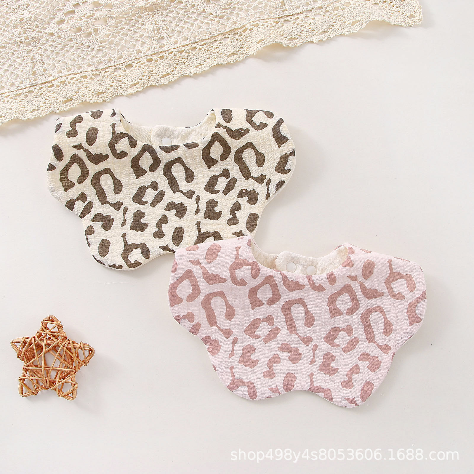 European and American style cute leopard print baby saliva towel flower baby bib 6 layer cotton yarn soft absorbent wholesale