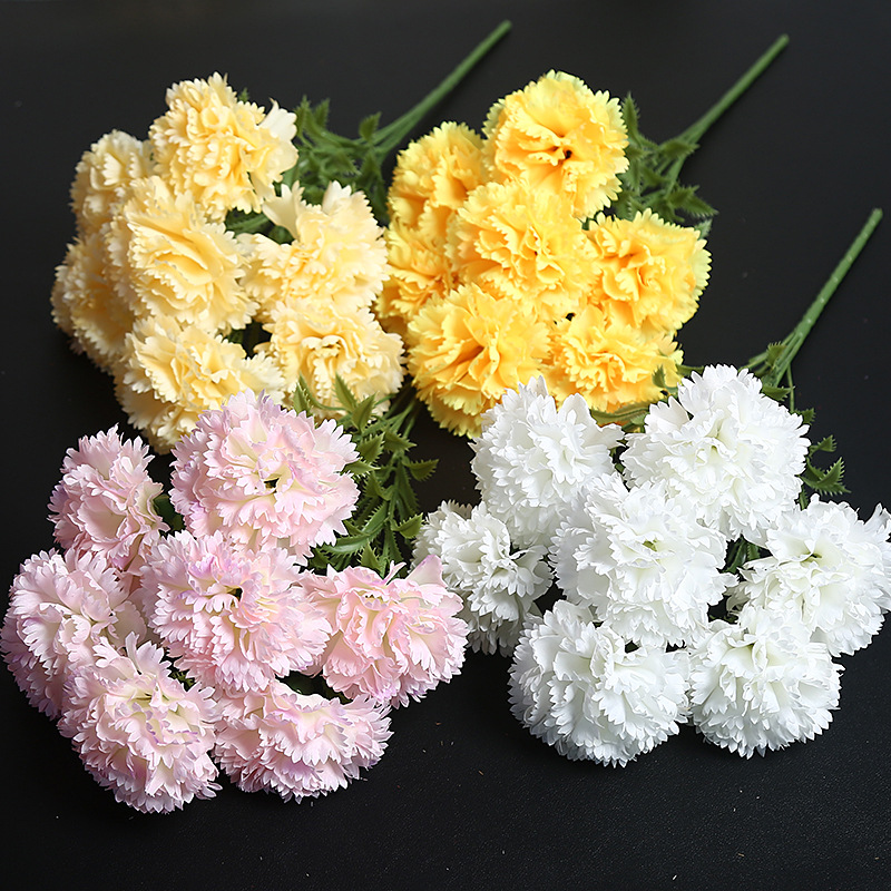 Imitation flower 7 carnation finished fake bouquet high sense living room ornaments wedding floral flower arrangement factory wholesale