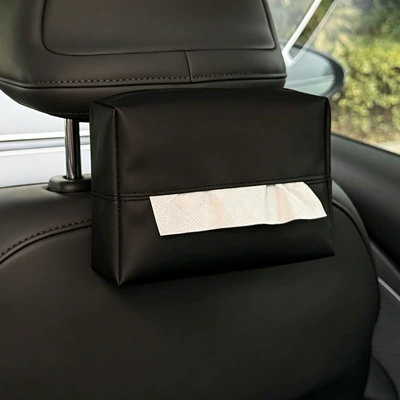 Car tissue box/set Car Tissue Box, Car Seat - minimalist-black-nappa-leather-bag