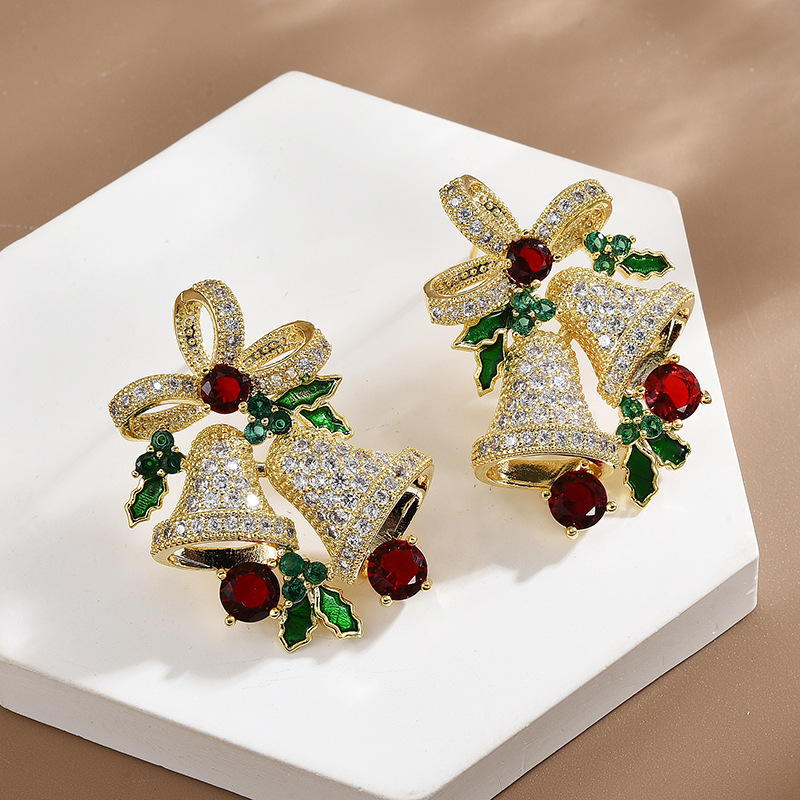 Fashion Bow Knot Bell Copper Inlay Zircon Earrings 1 Pair