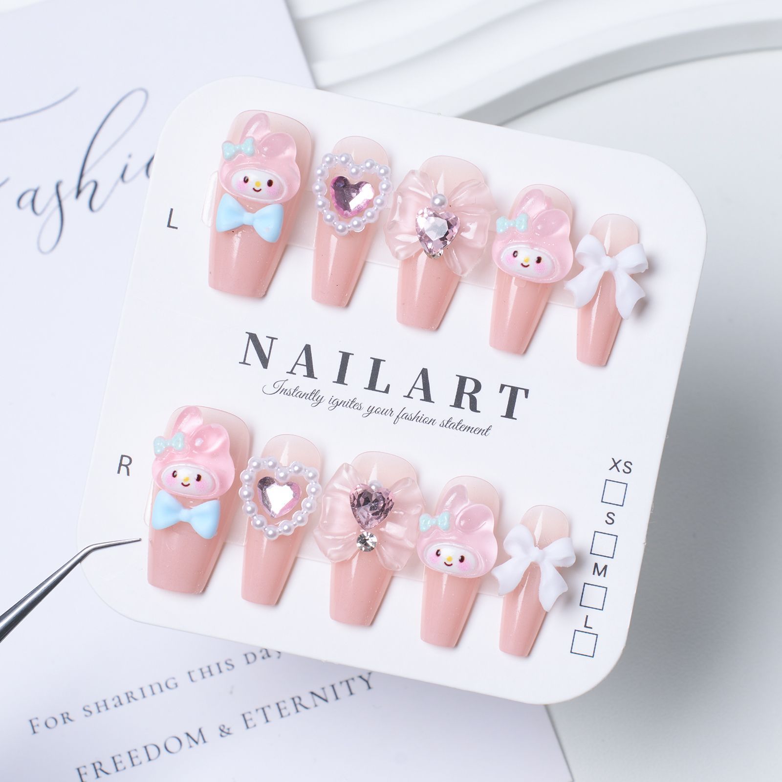 Armor usado a mano puro hecho a mano estilo ins chica caliente francesa piezas de uñas dulces y frescas uñas postizas 10 piezas