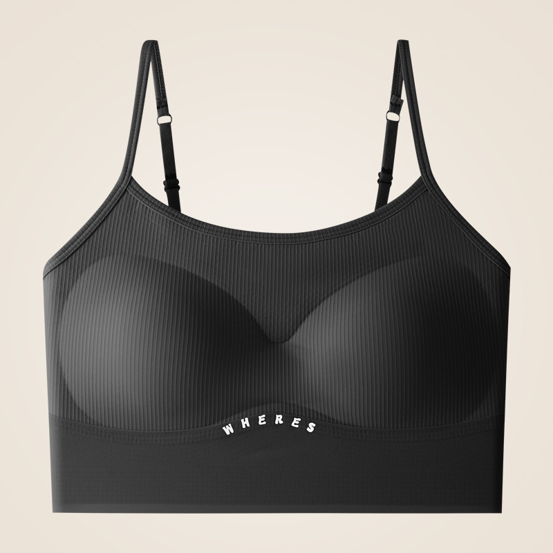 Nueva ropa interior de espalda hermosa con tirantes finos, espalda grande sin costuras, copa fija sin costuras, sujetador estilo chaleco, honda envuelta en el pecho
