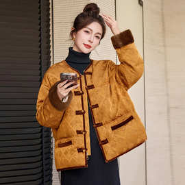 新中式国风提花盘扣羽绒服女2025冬季高端气质妈妈装保暖鸭绒外套